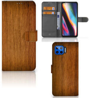 B2Ctelecom Telefoonhoesje Motorola Moto G 5G Plus Wallet Book Case Donker Hout