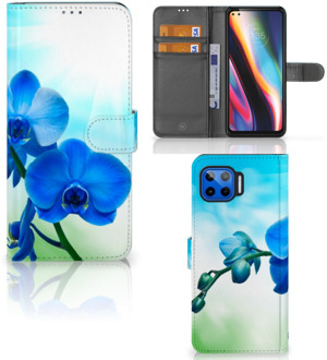 B2Ctelecom Telefoonhoesje Motorola Moto G 5G Plus Wallet Book Case met foto Orchidee Blauw Valentijn Cadeautje Vrouw