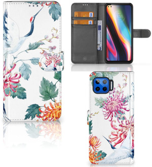 B2Ctelecom Telefoonhoesje Motorola Moto G 5G Plus Wallet Bookcase Bird Flowers