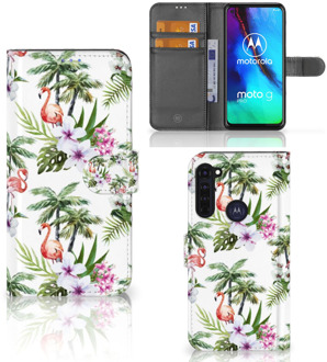 B2Ctelecom Telefoonhoesje Motorola Moto G Pro Flip Hoesje met naam Flamingo Palms