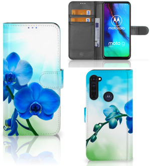 B2Ctelecom Telefoonhoesje Motorola Moto G Pro Wallet Book Case met foto Orchidee Blauw Valentijn Cadeautje Vrouw