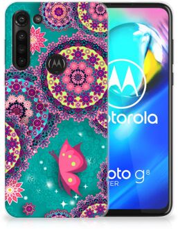 B2Ctelecom Telefoonhoesje Motorola Moto G8 Power Back Cover Siliconen Hoesje Cirkels en Vlinders