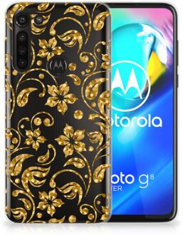 B2Ctelecom Telefoonhoesje Motorola Moto G8 Power Back Cover Siliconen Hoesje Gouden Bloemen