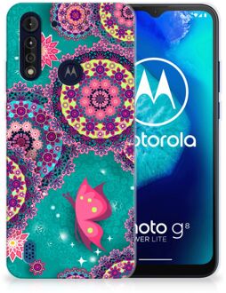 B2Ctelecom Telefoonhoesje Motorola Moto G8 Power Lite Back Cover Siliconen Hoesje Cirkels en Vlinders