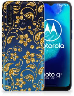 B2Ctelecom Telefoonhoesje Motorola Moto G8 Power Lite Back Cover Siliconen Hoesje Gouden Bloemen