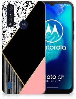 B2Ctelecom Telefoonhoesje Motorola Moto G8 Power Lite TPU Silicone Hoesje Black Pink Shapes