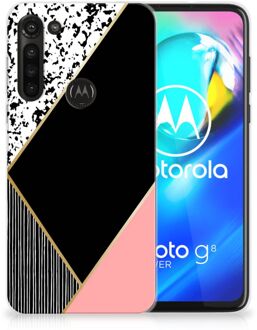 B2Ctelecom Telefoonhoesje Motorola Moto G8 Power TPU Silicone Hoesje Black Pink Shapes