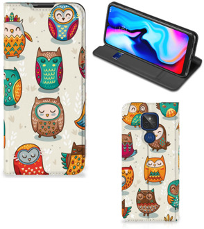 B2Ctelecom Telefoonhoesje Motorola Moto G9 Play Bookcover Vrolijke Uilen