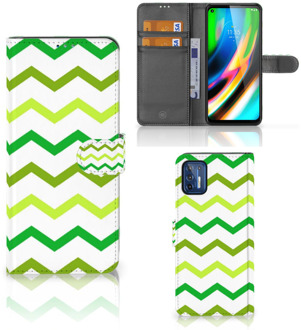 B2Ctelecom Telefoonhoesje Motorola Moto G9 Plus Flip Case Zigzag Groen