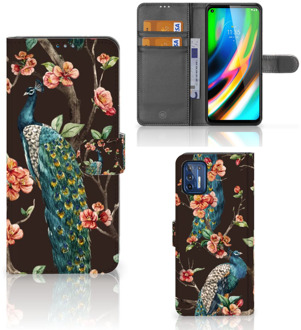 B2Ctelecom Telefoonhoesje Motorola Moto G9 Plus Flipcase Cover Pauw met Bloemen