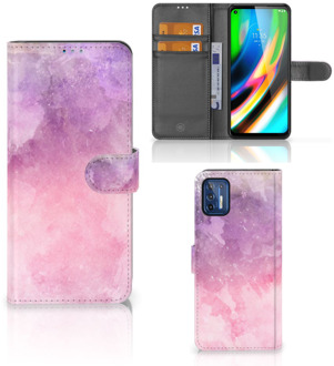 B2Ctelecom Telefoonhoesje Motorola Moto G9 Plus Flipcase Pink Purple Paint