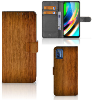 B2Ctelecom Telefoonhoesje Motorola Moto G9 Plus Wallet Book Case Donker Hout