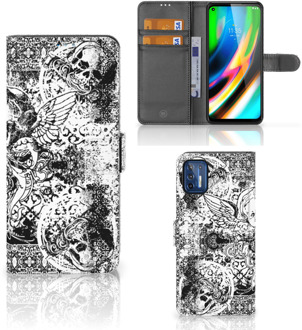 B2Ctelecom Telefoonhoesje Motorola Moto G9 Plus Wallet Book Case Skulls Angel