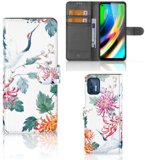 B2Ctelecom Telefoonhoesje Motorola Moto G9 Plus Wallet Bookcase Bird Flowers