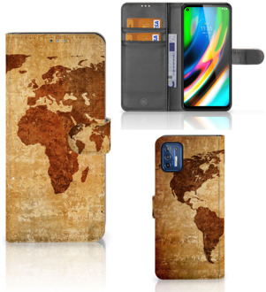 B2Ctelecom Telefoonhoesje Motorola Moto G9 Plus Wallet Bookcase Wereldkaart