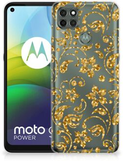 B2Ctelecom Telefoonhoesje Motorola Moto G9 Power Back Cover Siliconen Hoesje Gouden Bloemen