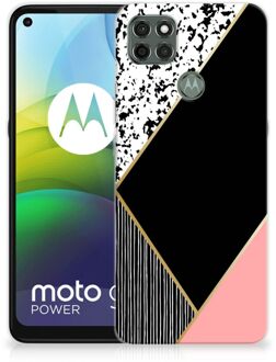 B2Ctelecom Telefoonhoesje Motorola Moto G9 Power TPU Silicone Hoesje Black Pink Shapes