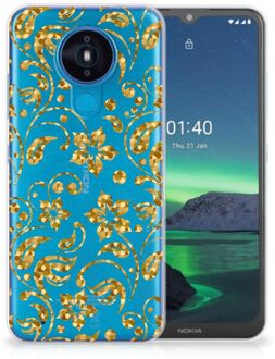 B2Ctelecom Telefoonhoesje Nokia 1.4 Back Cover Siliconen Hoesje Gouden Bloemen