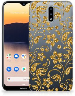 B2Ctelecom Telefoonhoesje Nokia 2.3 Back Cover Siliconen Hoesje Gouden Bloemen