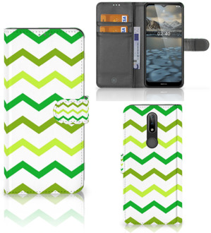 B2Ctelecom Telefoonhoesje Nokia 2.4 Flip Case Zigzag Groen