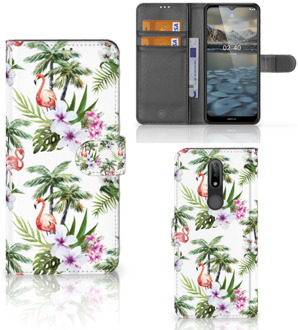 B2Ctelecom Telefoonhoesje Nokia 2.4 Flip Hoesje met naam Flamingo Palms