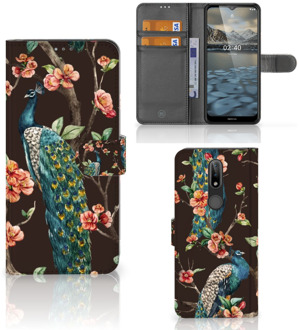 B2Ctelecom Telefoonhoesje Nokia 2.4 Flipcase Cover Pauw met Bloemen