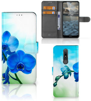 B2Ctelecom Telefoonhoesje Nokia 2.4 Wallet Book Case met foto Orchidee Blauw Valentijn Cadeautje Vrouw