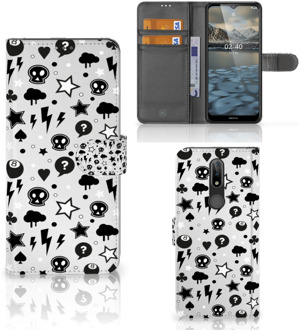 B2Ctelecom Telefoonhoesje Nokia 2.4 Wallet Book Case met Pasjeshouder Silver Punk