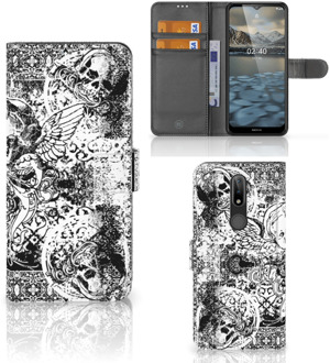 B2Ctelecom Telefoonhoesje Nokia 2.4 Wallet Book Case Skulls Angel