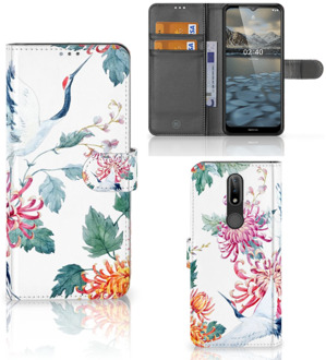 B2Ctelecom Telefoonhoesje Nokia 2.4 Wallet Bookcase Bird Flowers