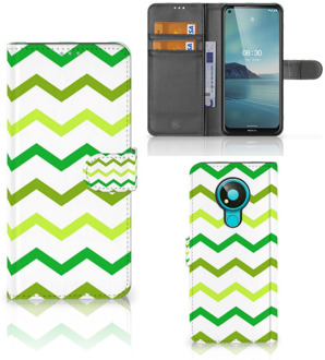 B2Ctelecom Telefoonhoesje Nokia 3.4 Flip Case Zigzag Groen