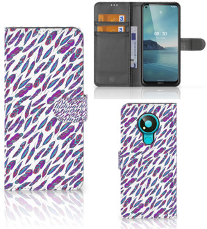 B2Ctelecom Telefoonhoesje Nokia 3.4 Flip Cover Feathers Color