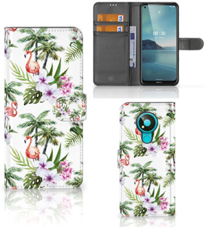 B2Ctelecom Telefoonhoesje Nokia 3.4 Flip Hoesje met naam Flamingo Palms