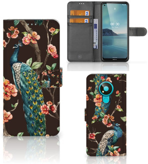 B2Ctelecom Telefoonhoesje Nokia 3.4 Flipcase Cover Pauw met Bloemen