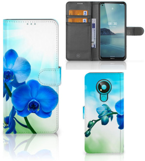 B2Ctelecom Telefoonhoesje Nokia 3.4 Wallet Book Case met foto Orchidee Blauw Valentijn Cadeautje Vrouw