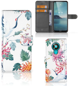 B2Ctelecom Telefoonhoesje Nokia 3.4 Wallet Bookcase Bird Flowers