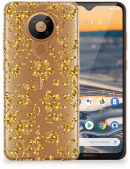 B2Ctelecom Telefoonhoesje Nokia 5.3 Back Cover Siliconen Hoesje Gouden Bloemen