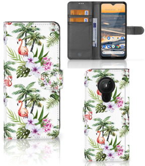 B2Ctelecom Telefoonhoesje Nokia 5.3 Flip Hoesje met naam Flamingo Palms