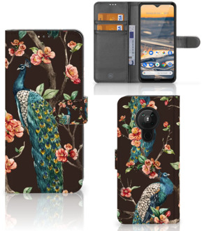 B2Ctelecom Telefoonhoesje Nokia 5.3 Flipcase Cover Pauw met Bloemen