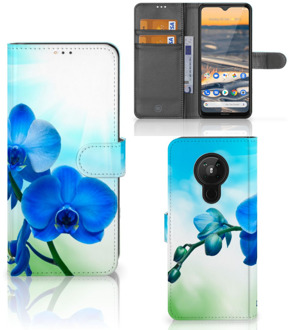 B2Ctelecom Telefoonhoesje Nokia 5.3 Wallet Case met foto Orchidee Blauw Valentijn Cadeautje Vrouw