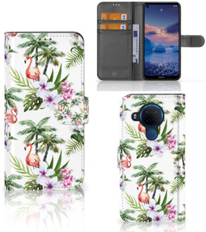 B2Ctelecom Telefoonhoesje Nokia 5.4 Flip Hoesje met naam Flamingo Palms