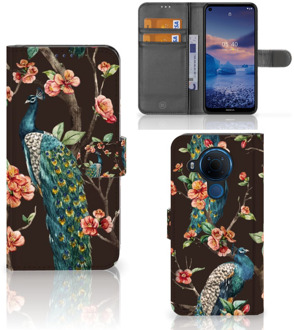 B2Ctelecom Telefoonhoesje Nokia 5.4 Flipcase Cover Pauw met Bloemen