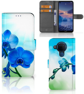 B2Ctelecom Telefoonhoesje Nokia 5.4 Wallet Book Case met foto Orchidee Blauw Valentijn Cadeautje Vrouw