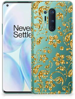 B2Ctelecom Telefoonhoesje OnePlus 8 Pro Back Cover Siliconen Hoesje Gouden Bloemen