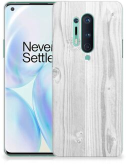 B2Ctelecom Telefoonhoesje OnePlus 8 Pro Backcover Soft Siliconen Hoesje Wit Hout