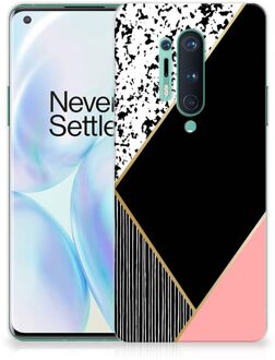 B2Ctelecom Telefoonhoesje OnePlus 8 Pro TPU Silicone Hoesje Black Pink Shapes