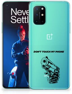 B2Ctelecom Telefoonhoesje OnePlus 8T Back Cover Siliconen Hoesje Transparant Gun Don't Touch My Phone