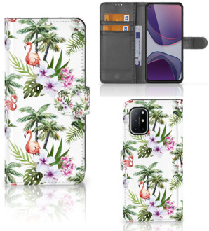 B2Ctelecom Telefoonhoesje OnePlus 8T Flip Hoesje met naam Flamingo Palms