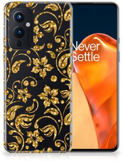 B2Ctelecom Telefoonhoesje OnePlus 9 Back Cover Siliconen Hoesje Gouden Bloemen