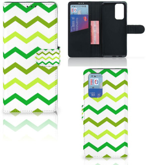 B2Ctelecom Telefoonhoesje OnePlus 9 Pro Flip Case Zigzag Groen